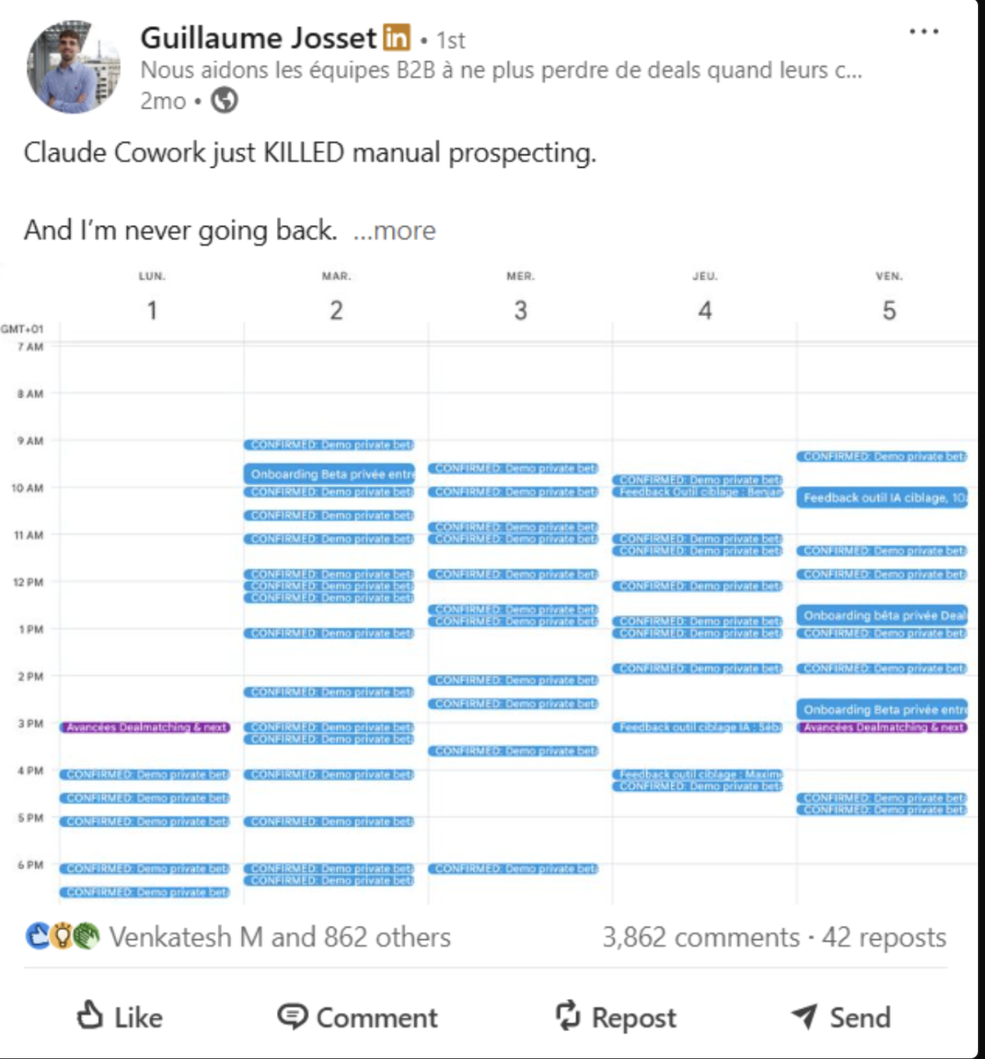 Client calendar full of booked demos